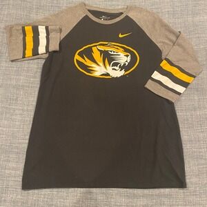 Nike Missouri Mizzou Tigers Raglan 3/4 Sleeve Tee Charcoal Grey Womens Large